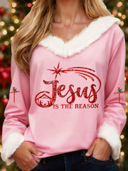 Women's Jesus Is The Reason Cross Printed Casual Long Sleeve Top