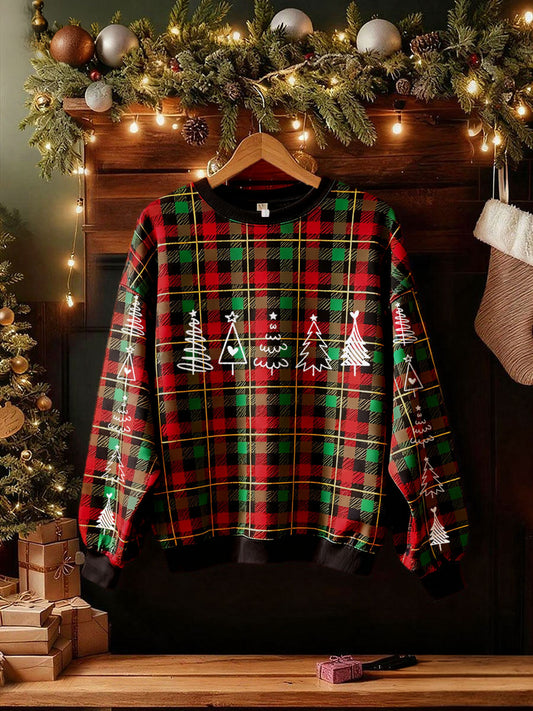 Women's Funny Christmas Plaid Printed Sweatshirt