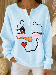 Women‘s Cute Christmas Snowman Print Casual Top