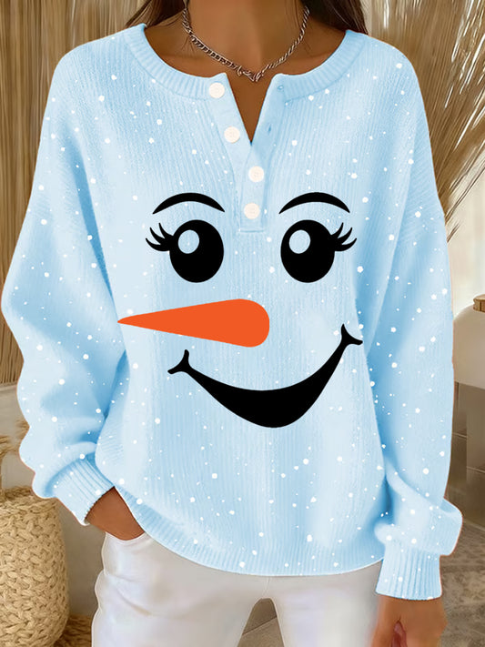 Women‘s Cute Christmas Snowman Print Casual Top