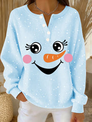 Women‘s Cute Christmas Snowman Print Casual Top
