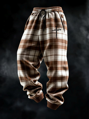 Men's Retro Plaid Faith Print Casual Knit Pants