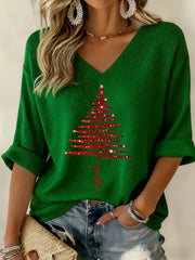 Women's Christmas Tree Print Casual Long-Sleeve Top