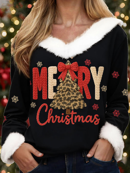 Women's Christmas Faux Yarn Printed Tops