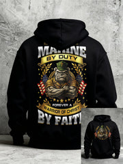Men's Once A Marine By Duty Forever A Warrior Of Christ By Faith Printed Casual Hoodie