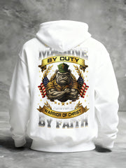 Men's Once A Marine By Duty Forever A Warrior Of Christ By Faith Printed Casual Hoodie
