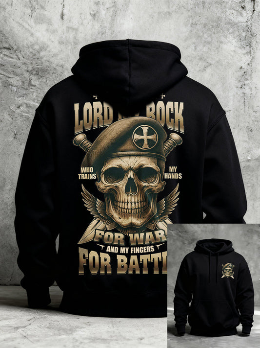 Men's Blessed Be The Lord My Rock Who Trains My Hands For War Printed Casual Hoodie