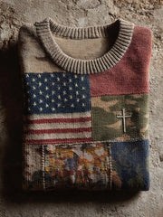 Men's Faith Cross America Flag Printed Sweater