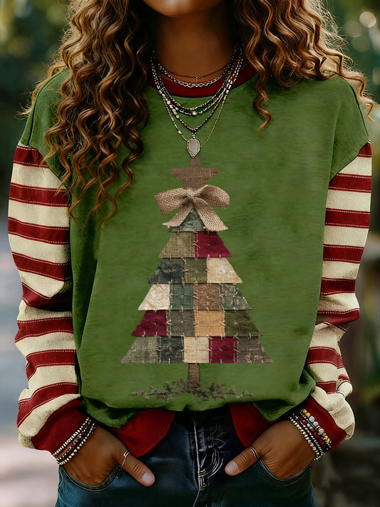 Women's Merry Christmas Print Striped Long Sleeve Sweatshirt