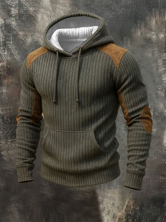 Men's Retro 3D Texture Casual Long-sleeved Hoodie with Pockets