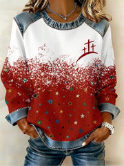 Women's Christmas Cross Print Casual Top