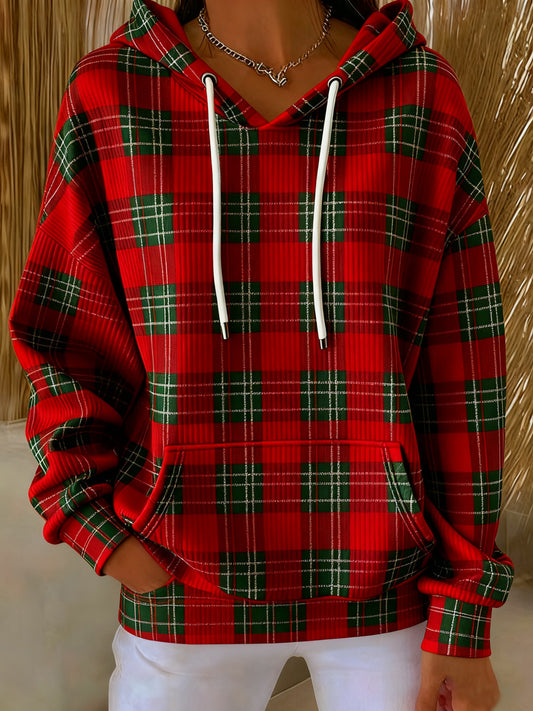 Women's Casual Checkered Printed Hoodie