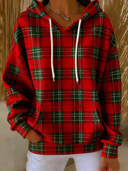 Women's Casual Checkered Printed Hoodie