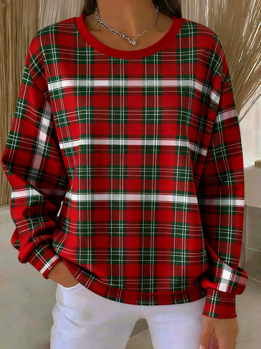 Women's Casual Checkered Printed Sweatshirt