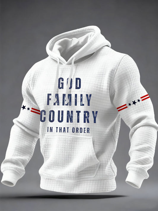 Men's God Family Country In That Order USA Flag Print Checkered Hoodie