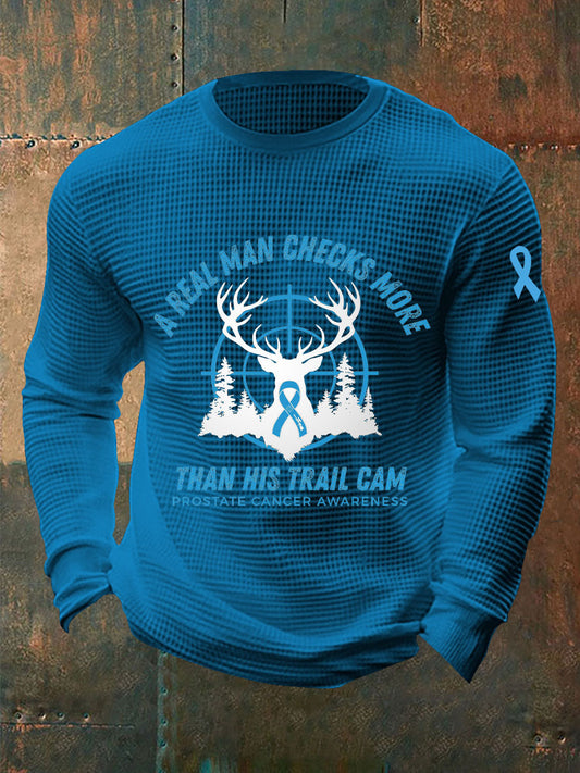 Men's Prostate Cancer Awareness Waffle Print Casual T-Shirt