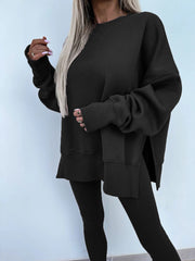 Women's Comfy Loose Slit Sweatshirt and Elastic Waist Tight Pants Set