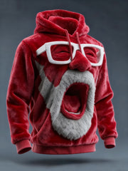 Men's Santa Claus Print Casual Flannel Hoodie Sweatshirt