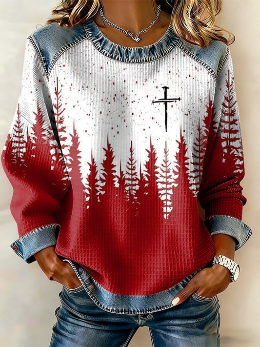 Women's Christmas Cross Print Casual Top