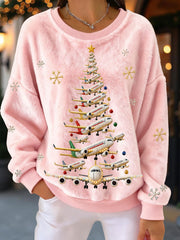 Women's Christmas Tree Airplanes Flannel Sweatshirts