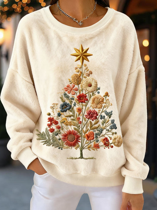 Women's Vintage Floral Christmas Tree Flannel Sweatshirts