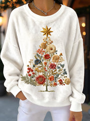 Women's Vintage Floral Christmas Tree Flannel Sweatshirts