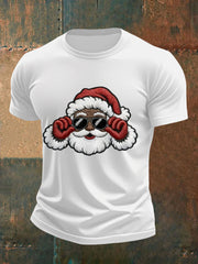 Men's Christmas Black Santa Claus Print Casual Tee
