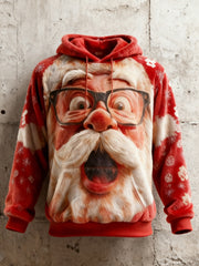 Men's Santa Claus Print Casual Flannel Hooded Sweatshirt