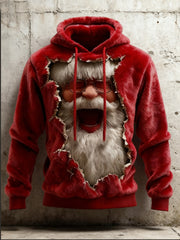 Men's Santa Claus Print Casual Flannel Hoodie Sweatshirt