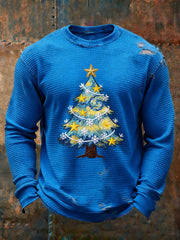 Men's Christmas Tree Waffle Print Casual T-Shirt