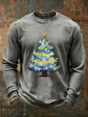 Men's Christmas Tree Waffle Print Casual T-Shirt