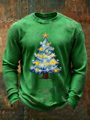 Men's Christmas Tree Waffle Print Casual T-Shirt