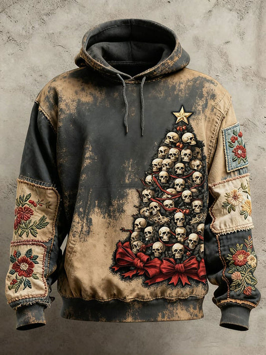 Men's Vintage Christmas Skull Christmas Tree Hoodie