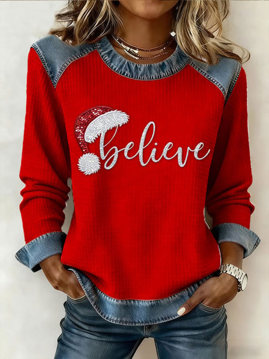 Women's Believe Denim Patchwork Top