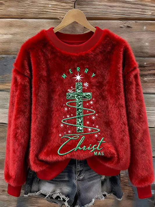 Women's Merry Christmas Cross Flannel Hoodie