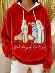 Women's Glad Tidings Of Great Joy Jesus Nativity Christian Christmas Flannel Hoodie