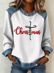 Women's Christmas Belief Pattern Patchwork Art Sweatshirt