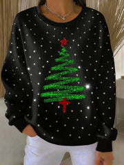 Women's Christmas Tree Cross Ribbed Round-Neck Sweatshirt
