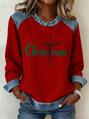 Women's Christmas Belief Pattern Patchwork Art Sweatshirt