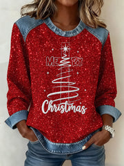 Women's Christmas Belief Pattern Patchwork Art Sweatshirt