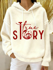 Women's True Story The Greatest Gift Of All Jesus Nativity Christian Christmas Casual Flannel Hoodie