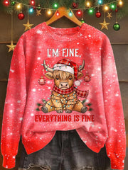 Women's Christmas I'm Fine Everything Is Fine Printed Sweatshirt