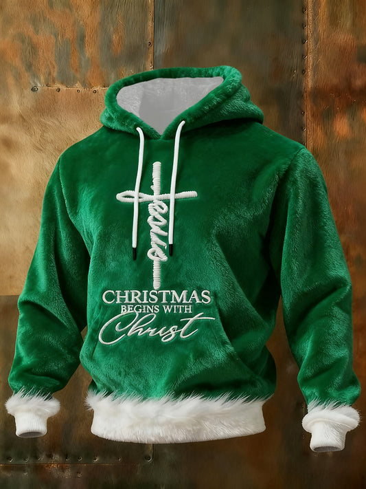 Men's Men's Christmas Begins With Christ Cozy Flannel Hoodie