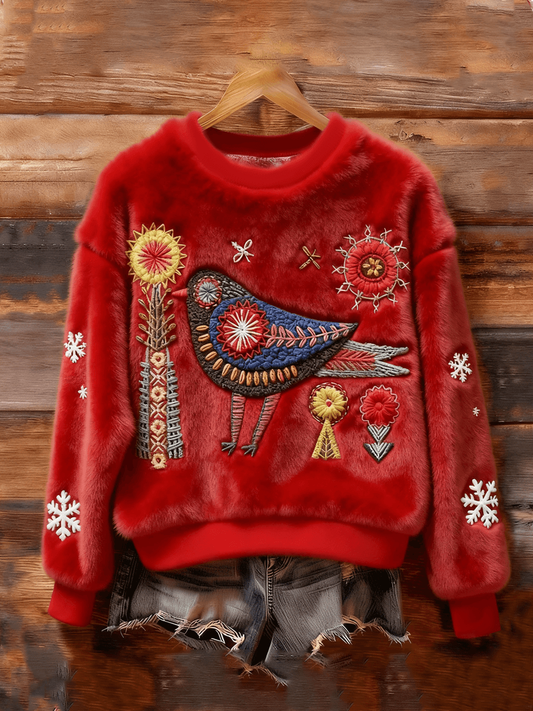 Women's Northern Cardinal Christmas Print Flannel Hoodie