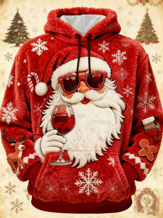 Men's Santa Claus Pattern Flannel Hoodie