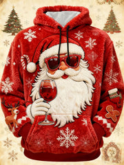 Men's Santa Claus Pattern Flannel Hoodie