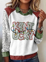 Women's Kentucky Christmas Print Patchwork Top