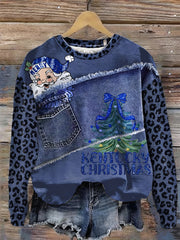 Women's Kentucky Christmas Print Patchwork Sweatshirt