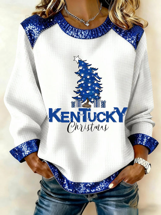 Women's Kentucky Christmas Print Patchwork Top