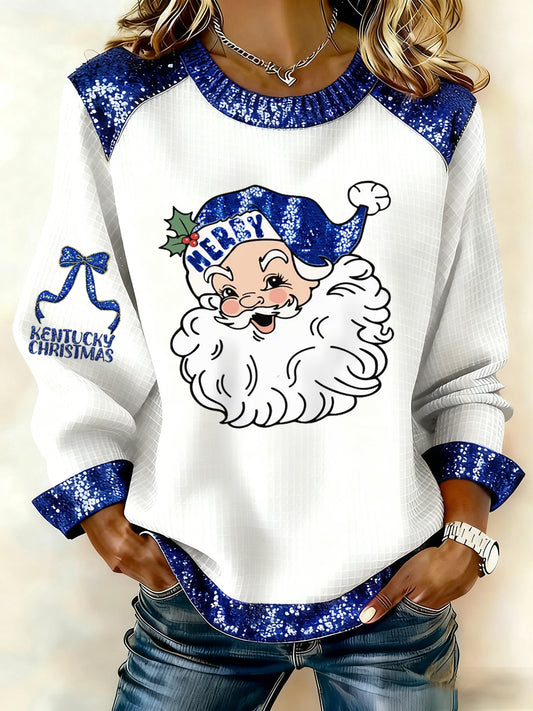 Women's Kentucky Christmas Print Patchwork Top